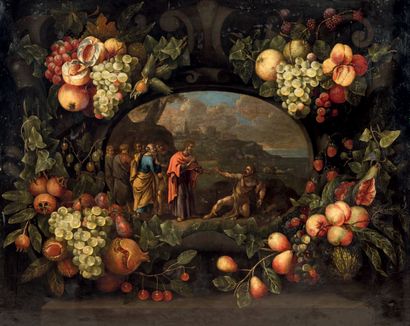 Frans Van EVERBROECK (Anvers, 1638 - ? entre 1676 et 1693) Guirlandes de fruits entourant...