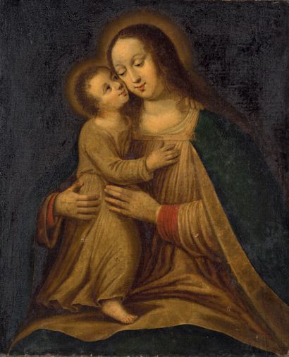 Ecole FLAMANDE vers 1610 Vierge à l'Enfant
Toile.
Sans cadre.
61 x 50 cm