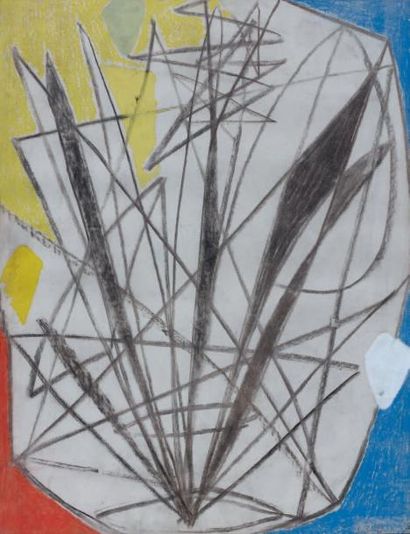 Emile GILIOLI (1911-1977) Composition, 1961 Fusain, gouache blanche et pastel signée...