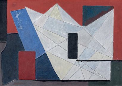 Emile GILIOLI (1911-1977) Composition géométrique Relief, plâtre polychrome signé...
