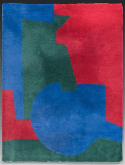 D'après Serge POLIAKOFF (1900-1969) Composition abstraite bleue, rouge et verte Tapis...