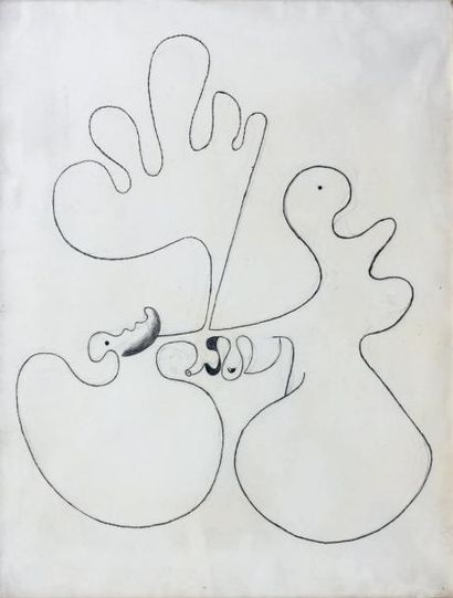 Joan MIRO (1893-1983) Composition, 19/8/30 Crayon et fusain signé et daté au dos....