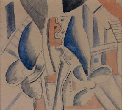 Fernand LÉGER (1881-1955) Les hélices, 1917 Aquarelle sur traits de fusain monogrammée...