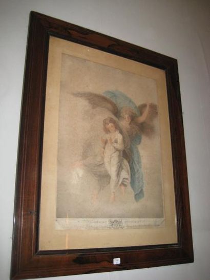 null Lithographie en couleurs : Jeune fille portée par un Ange Nombreux accident...