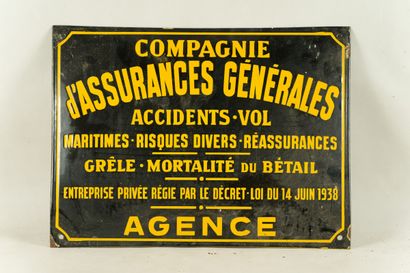 null COMPAGNIE D'ASSURANCES GÉNÉRALES.

Sans mention d'émaillerie, vers 1930.

Plaque...