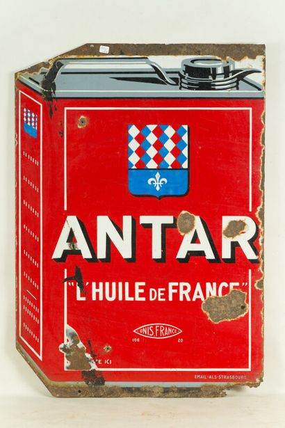null ANTAR L'huile de France.

Émaillerie Alsacienne Strasbourg, vers 1935.

Plaque...