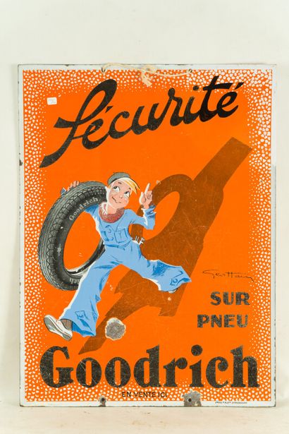 null GOODRICH, Sécurité sur pneu.

Signée Géo HAM, 1930.

Émaillerie Alsacienne Strasbourg,...
