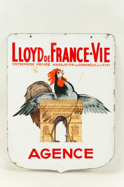 null LLOYD de FRANCE-VIE, Agence.

Sans mention d'émaillerie, vers 1935.

Plaque...