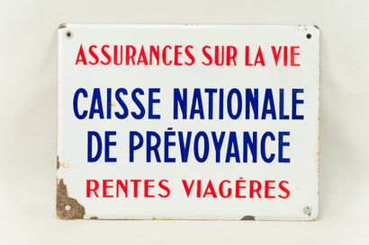 null CAISSE NATIONALE DE PREVOYANCE.

Sans mention d'émaillerie, vers 1940.

Plaque...