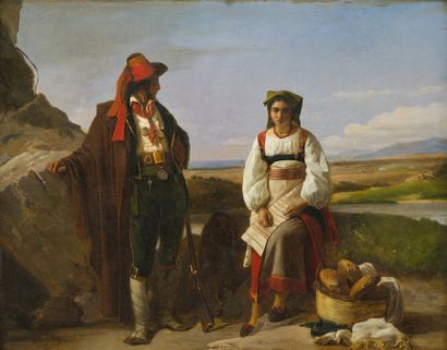 Louis Léopold ROBERT (1774-1835) Brigand et marchande de pain dans la campagne romaine
Huile...