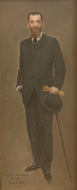 Jean BÉRAUD (1849-1935) Portrait d'homme en pied
Huile sur panneau de bois.
Dédicacé...