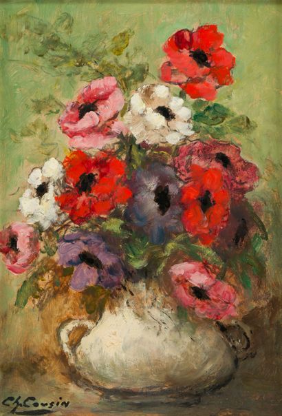 CHARLES COUSIN (1904-1972) Bouquet of anemones
Oil on isorel panel.
Signed lower...