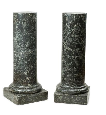 null Pair of painted COLUMNS in imitation of the grey marble Sainte Anne (chips)....