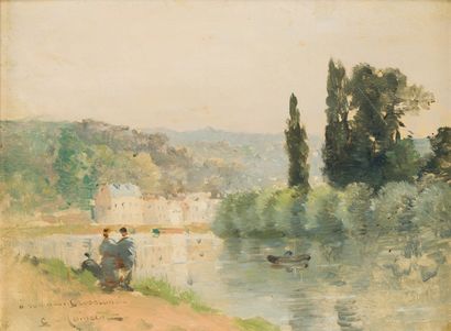 Gustave MAINCENT (1848-1897) Lively river bank
Oil on canvas.
Signed and dedicated...