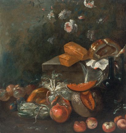 École ITALIENNE du XVIIIe siècle, suiveur de Carlo MAGINI Nature morte aux melons...