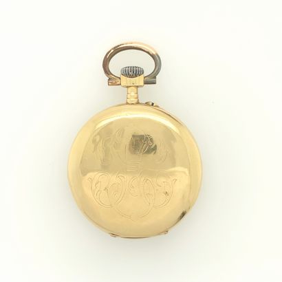 null Yellow gold (750‰) monogrammed POCKET WATCH. White enamel dial (cracks), Arabic...