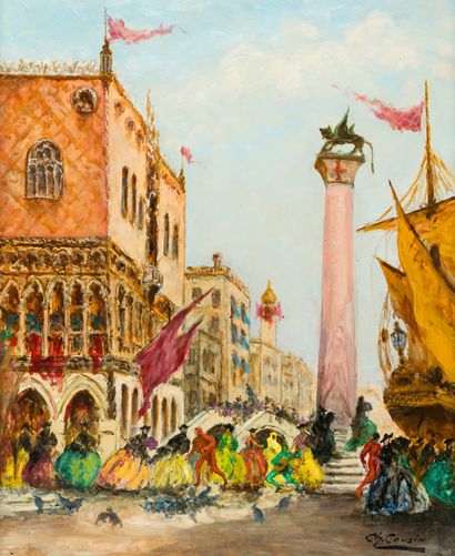 CHARLES COUSIN (1904-1972) Carnival in Venice, 1969
Oil on isorel panel.
Signed lower...