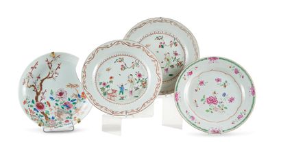 CHINE, Compagnie des Indes - XVIIIe siècle Paire d'assiettes en porcelaine décorée...