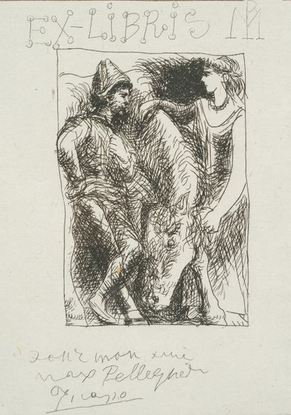 Pablo PICASSO. Ex-libris of Max Pellequer.
Etchings in black. S.n.n.d. (Ateliers
Lacourière...