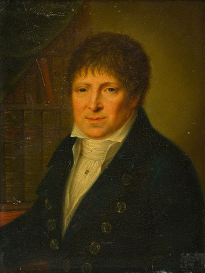 Ecole belge vers 1830 Portrait d'homme dans sa bibliothèque
Cuivre, ancienne plaque...