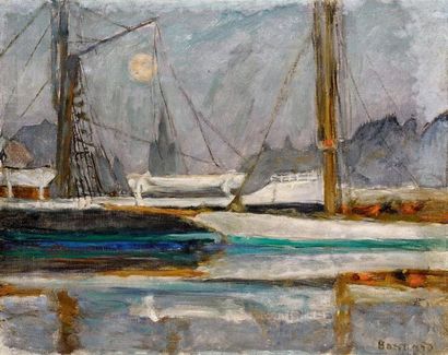 Pierre BONNARD (1867-1947) Le bassin des Yachts à Deauville, vers 1910 Huile sur...