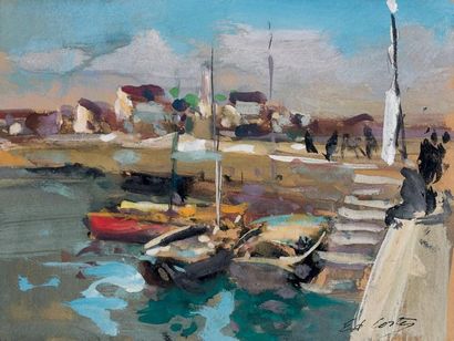 Edouard CORTES (Lagny-sur-Marne 1882-1969) Les bateaux au port Carton signé en bas...