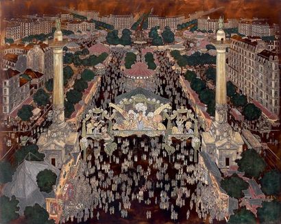 Pierre BOBOT (1902-1975) « La Foire du trône », 1936 Grand panneau rectangulaire...