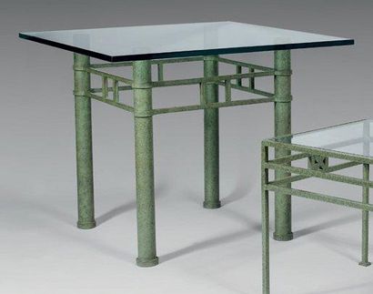 Jean-Michel WILMOTTE (né en 1948) Table haute à structure en métal tubulaire patiné...