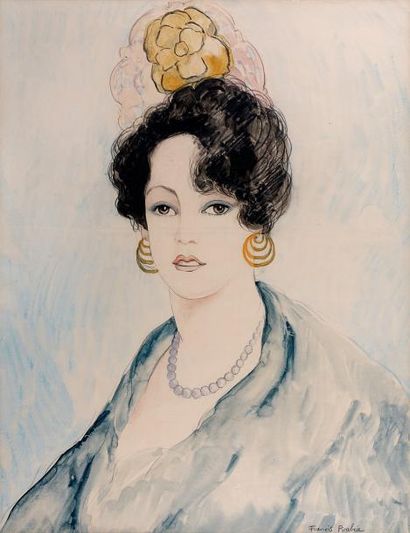 Francis PICABIA (1879-1953) « Femme à la mantille » circa 1925 Aquarelle, encre et...