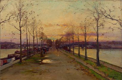 Eugène GALIEN-LALOUE (1854-1941) L'île au cygne ou La Seine au Pont de Grenelle,...