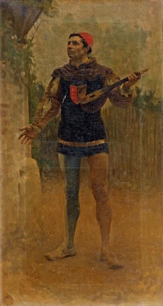 Joseph GRANIE (1866-1915) Le ménestrel Huile sur toile, signée en bas à gauche du...