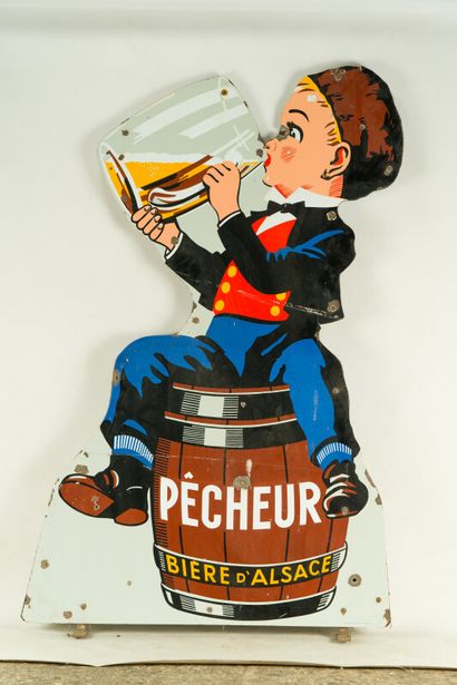 null PÊCHEUR Bière d'Alsace.

Émaillerie Alsacienne Strasbourg, vers 1955.

Importante...