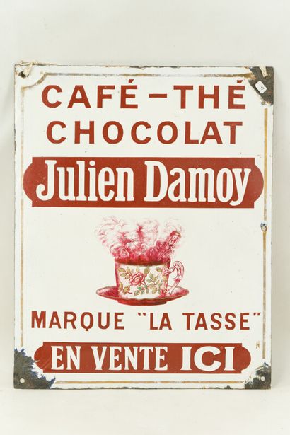 null JULIEN DAMOY, Café-thé-chocolat.

Sans mention d'émaillerie, vers 1925.

Plaque...