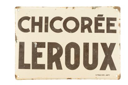 null LEROUX CHICORÉE.

Émaillerie Vitracier Japy, vers 1935.

Plaque émaillée rectangulaire...