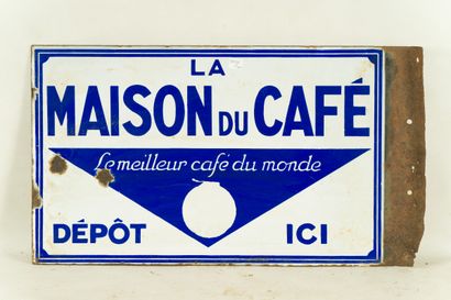 null LA MAISON DU CAFÉ.

Sans mention d'émaillerie, vers 1950.

Plaque émaillée rectangulaire...