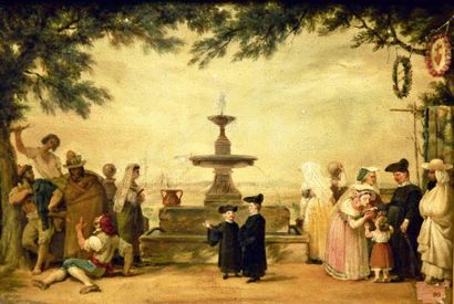 Antoine Jean-Baptiste THOMAS (1791-1834) Napolitains devant une fontaine Huile sur...