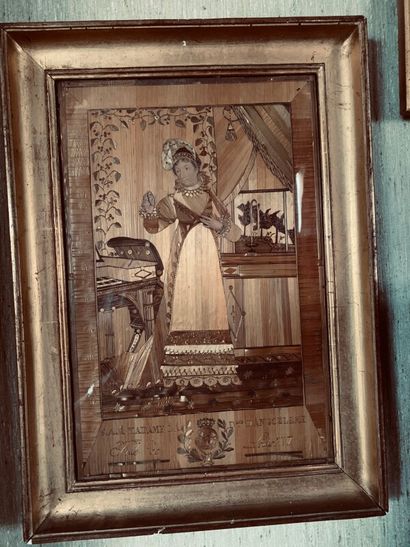 Two paintings in straw marquetry: Madame...