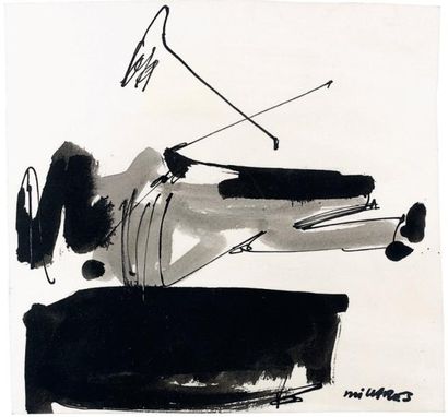 Manolo MILLARÈS (1926-1972) Composition noire et grise Aquarelle et encre sur papier...