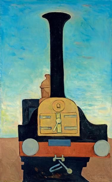 Charles LAPICQUE (1898-1988) La locomotive Huile sur toile signée en bas à droite,...