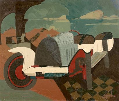 Charles LAPICQUE (1898-1988) La Bugatti Huile sur toile signée en bas à droite 64...