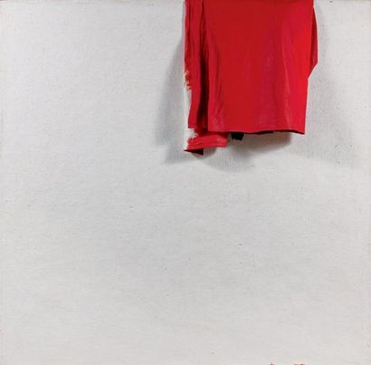 Angel ALONSO (1923-1994) Composition au drap rouge Technique mixte sur toile Non...