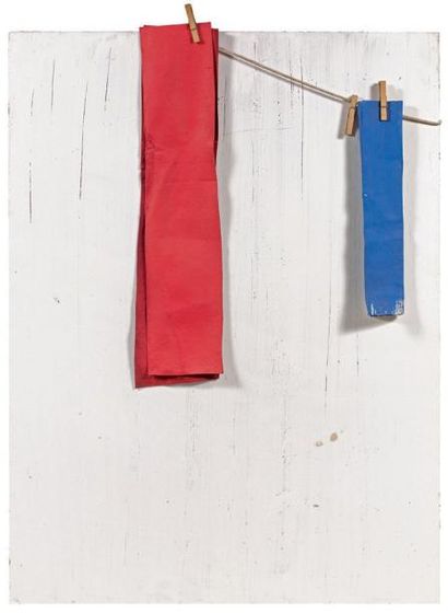 Angel ALONSO (1923-1994) Composition bleu, blanc, rouge Technique mixte sur panneau...