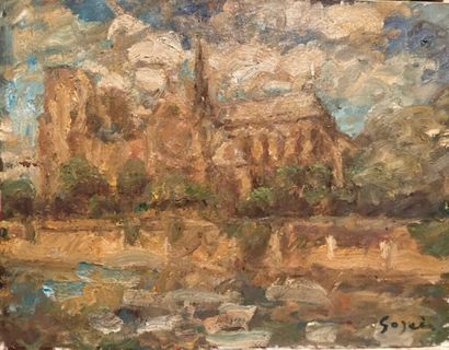  PIERRE GOGOIS (né en 1935) 
Paris, vue de Notre-Dame 
Huile sur toile. 
Signée en...
