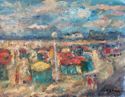 null PIERRE GOGOIS (born in 1935)

Deauville, tents on the beach

Oil on canvas.

Signed...