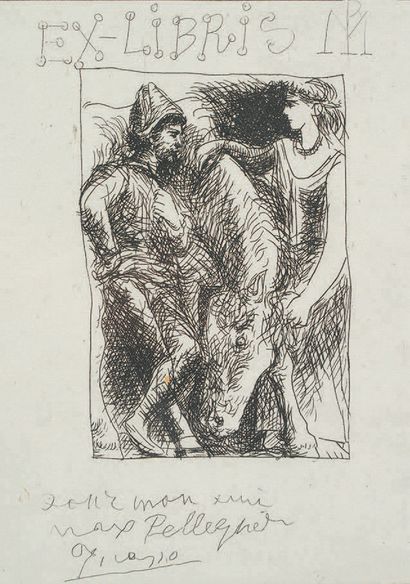 Pablo PICASSO. Bookplate of Max Pellequer. Etchings in black. S.n.n.d. (Ateliers...