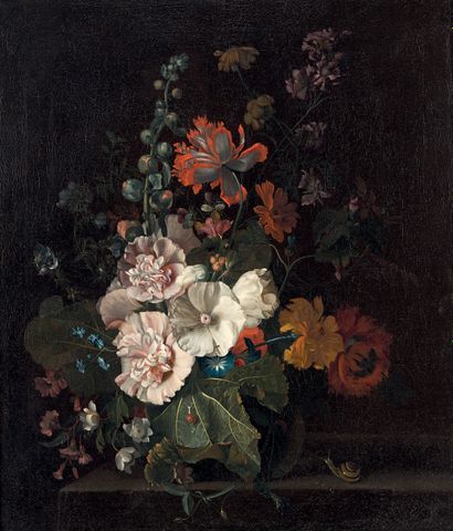 École HOLLANDAISE vers 1800, suiveur de Van Huysum Bouquet de fleurs dans un vase...
