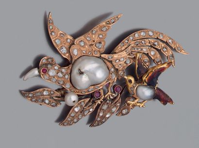null Important 9- and 14-karat yellow and rose gold (375‰ and 585‰) "bird and its...
