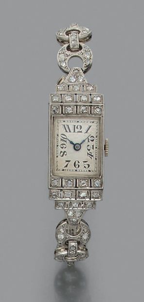 Rectangular watch band in white gold (750‰)...