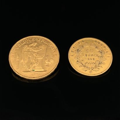 Deux PIÈCES de MONNAIE en or (900‰) comprenant...