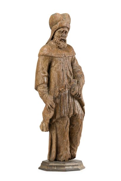  Nicodème ou Joseph d'Arimathie en chêne sculpté avec restes de polychromie, élément...